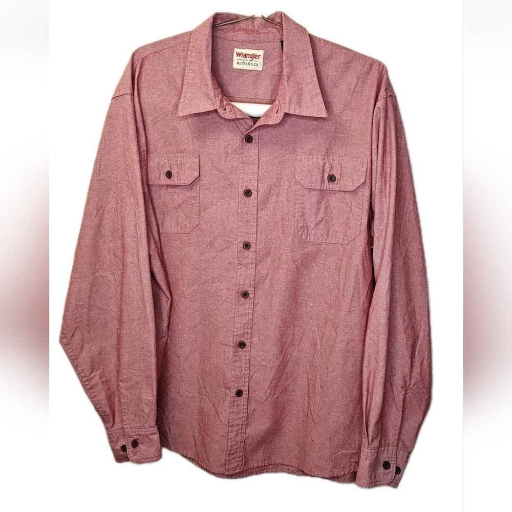 Wrangler Chambray Shirt 2XL Dusty Coral Pink Woven Button Work Wear Streetwear